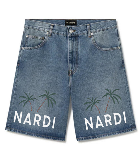 MIDNIGHT PALM DENIM SHORTS
