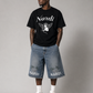 MIDNIGHT PALM DENIM SHORTS