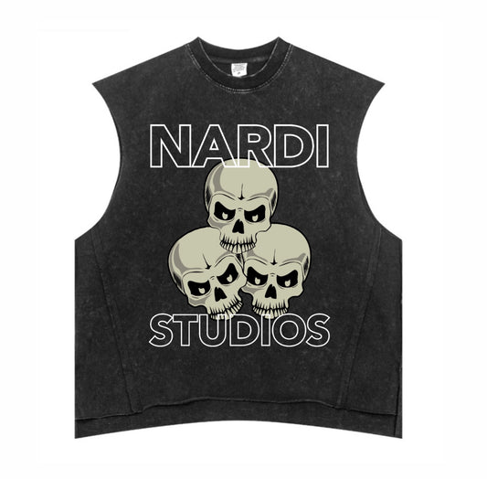 ACID WASH SKULL PILE SLEEVELESS