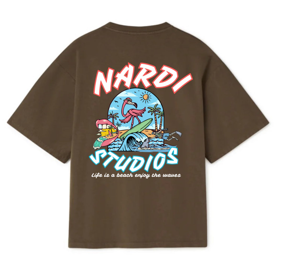 NARDI STUDIOS SURF SQUAD T SHIRT (BROWN)