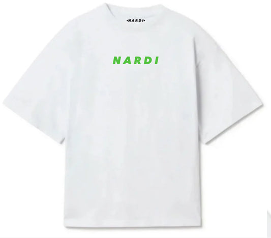 WHITE JERSEY T SHIRT WITH GREEN LOGO