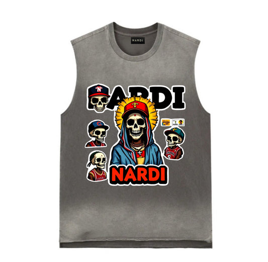 ACID WASH NARDI SKULL STICKERS VINTAGE SLEEVELESS