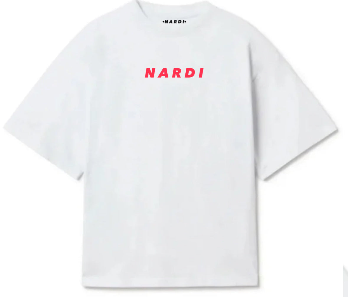 WHITE JERSEY T SHIRT WITH RED LOGO