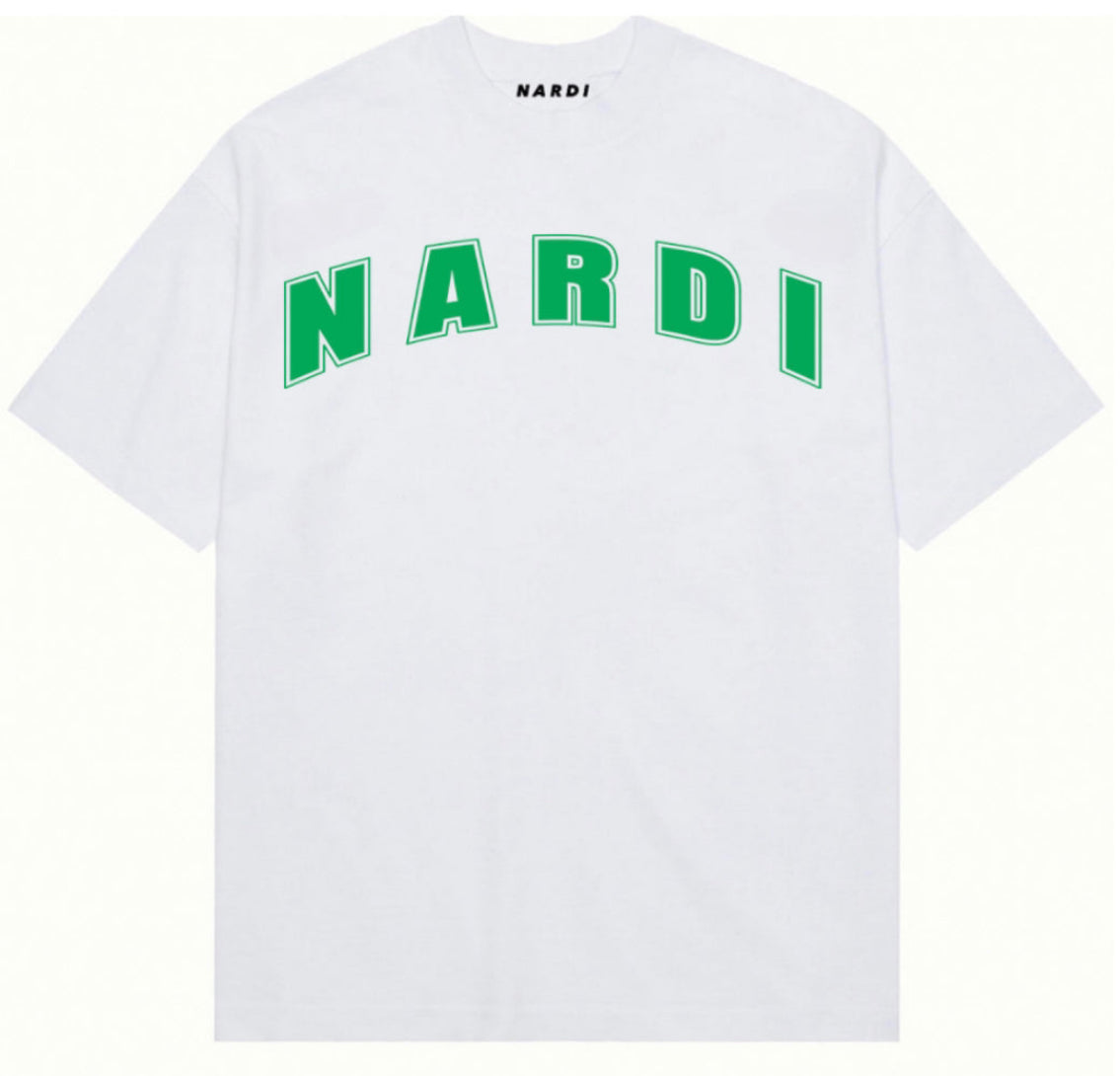 WHITE & GREEN VARSITY T SHIRT