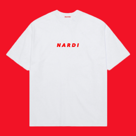 WHITE JERSEY T SHIRT WITH RED LOGO
