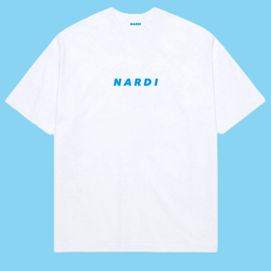 WHITE JERSEY T SHIRT WITH BLUE LOGO